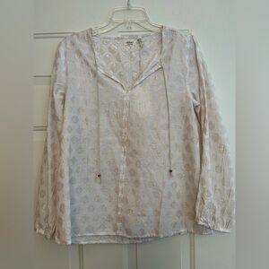 New Dylan long sleeve ivory and gold metallic boho pull over 100% cotton shirt